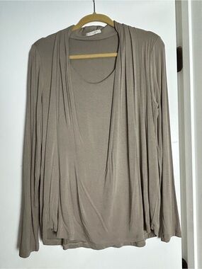 Metalicus Taupe Open-Front Layered Women's Cardigan